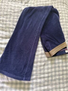 Mini Boden Navy Blue velour flare stretch Pants with Gold waist